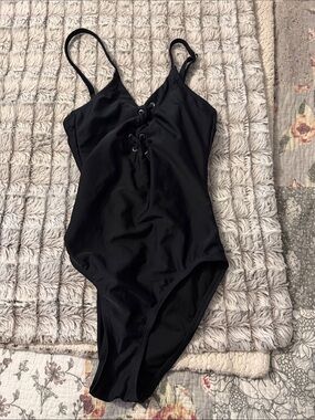 Black Lace-Up One-Piece Swimsuit